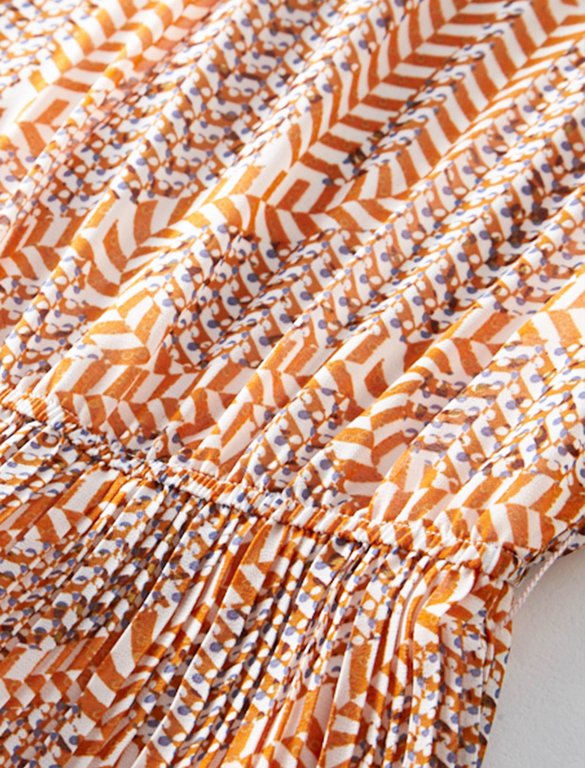 Warm Orange Architectural Light And Shadow Printed Dress