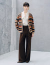 Wool Blend Fair Isle Patterned V Neck Knit Cardigan