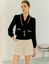 V-Neck Layered Tie-Front Long Sleeve Shirt