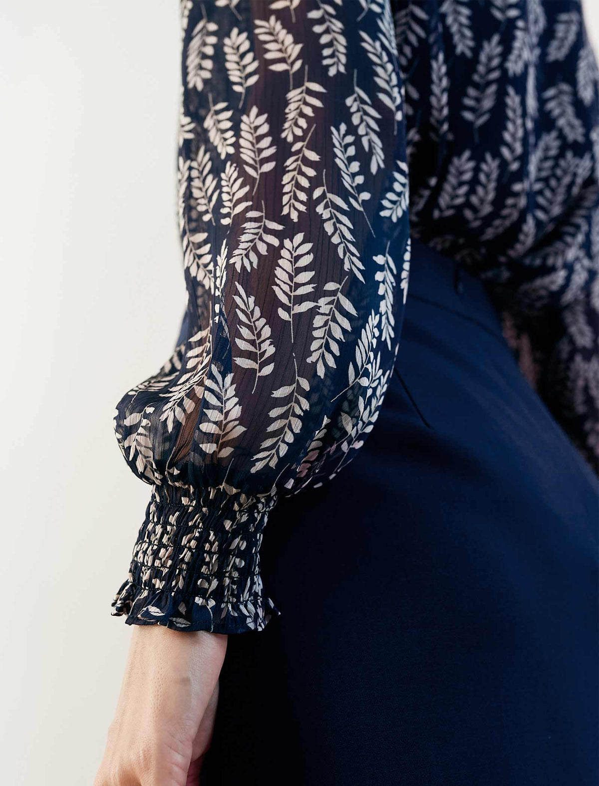 Stand Collar Floral Print Chiffon Lantern Sleeve Blouse