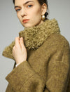 Wool Blend Contrast-Panel Stand-Collar Zip-Front Cropped Jacket