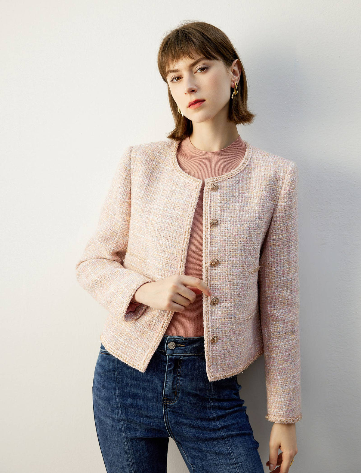 Sparkle Tweed Wool-Blend Cropped Jacket