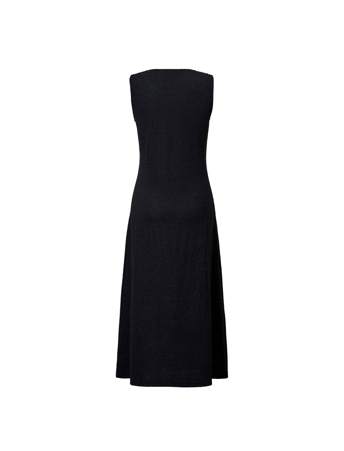 Solid Black Textured Sleeveless Midi Tank Dress