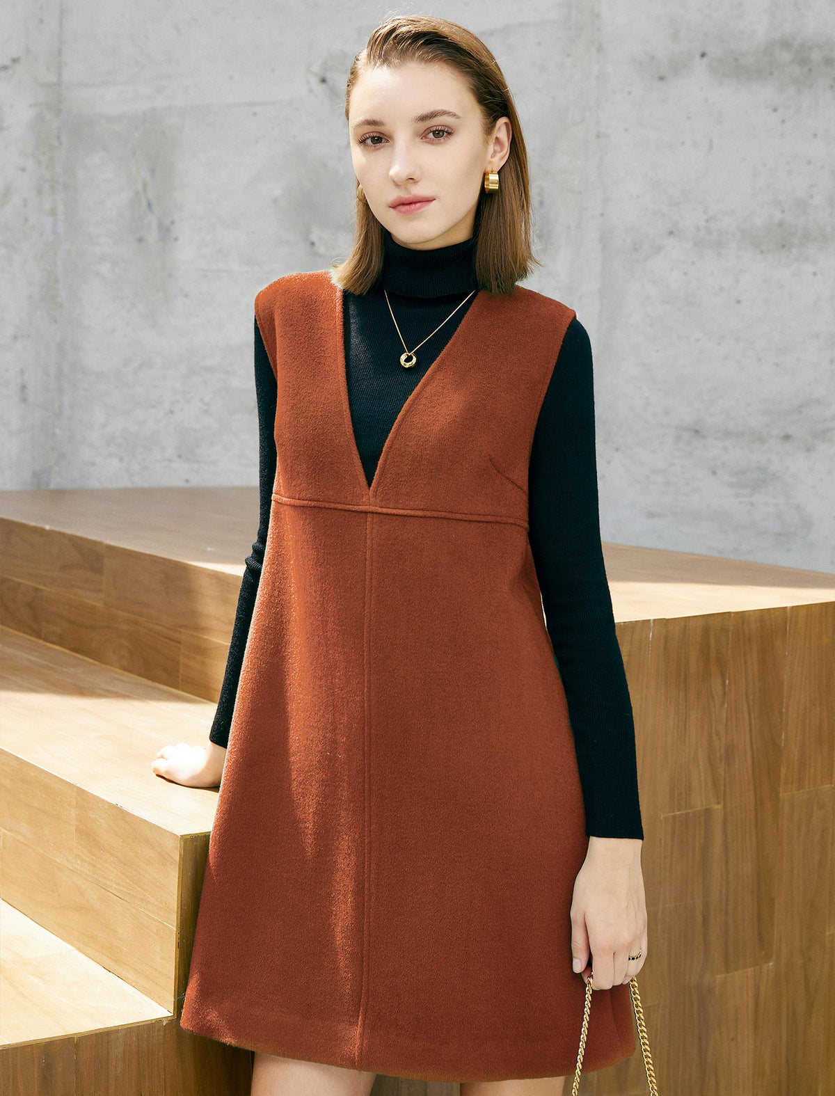 Wool Blend Knit V-Neck Sleeveless Dress