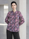 Printed Stand Collar Pleated Chiffon Blouse