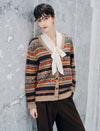 Wool Blend Fair Isle Patterned V Neck Knit Cardigan