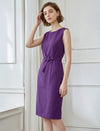 Solid Color Self-Belt Sleeveless Dress