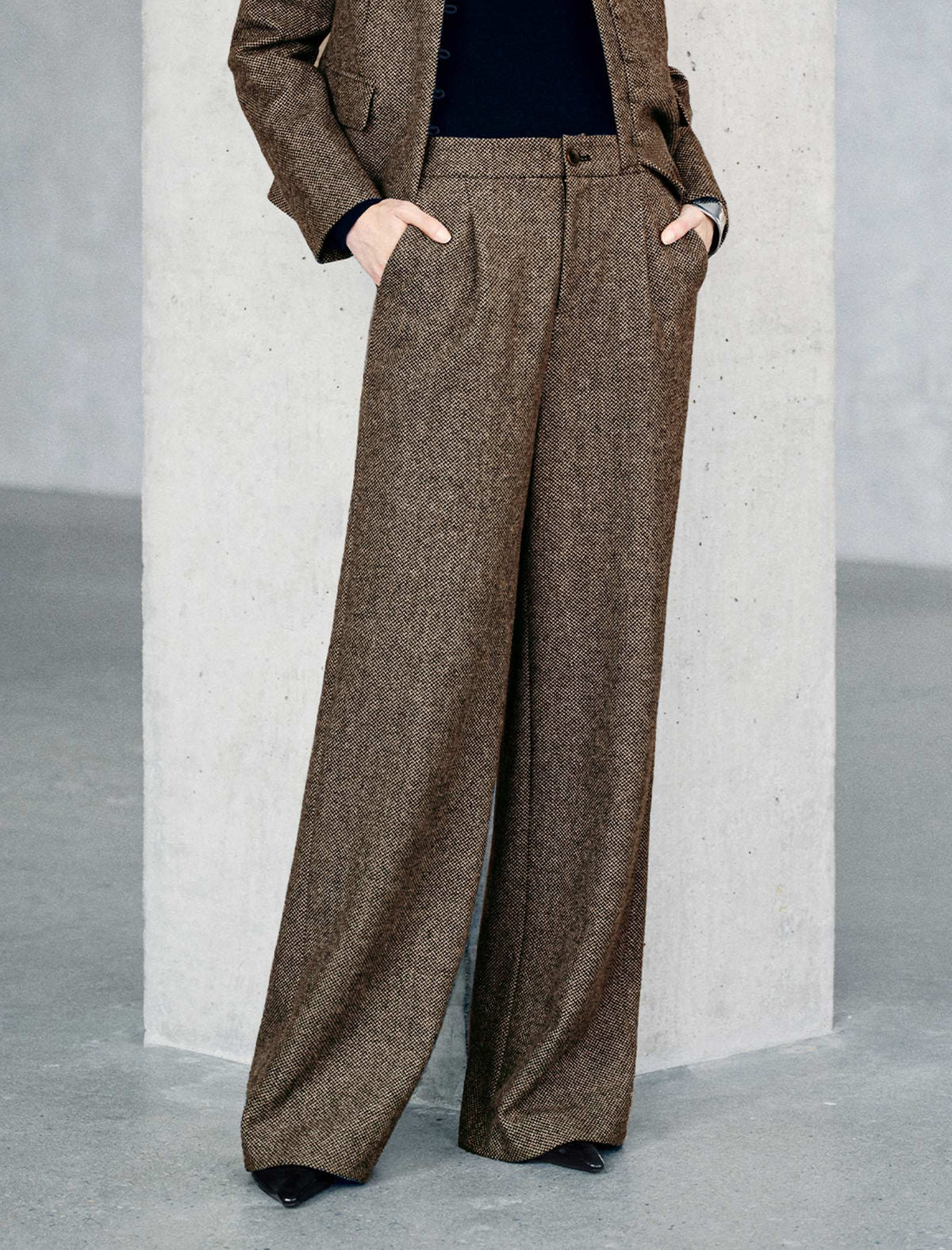 Textured High Waist Wide Leg Pants