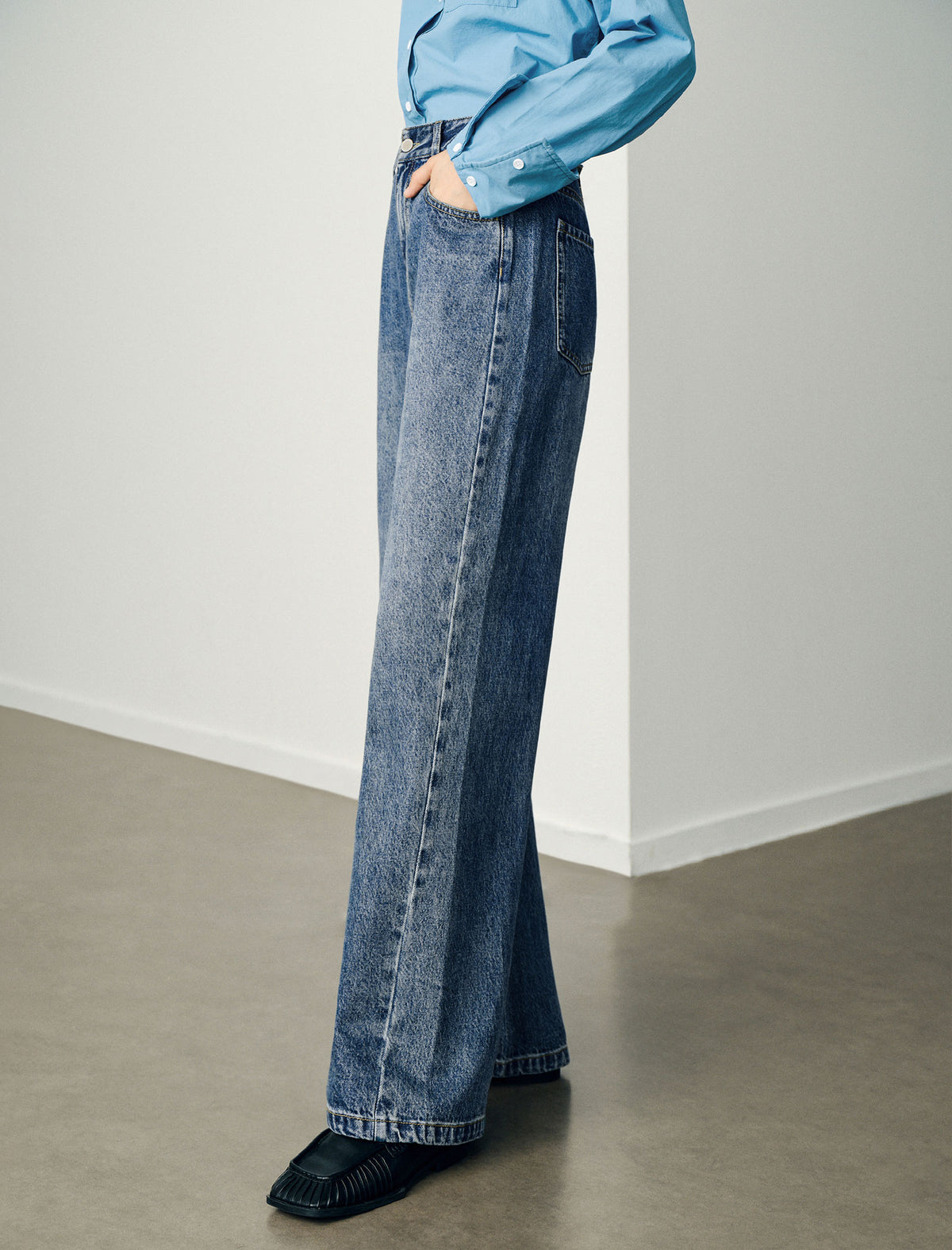 High-Waisted Wide Leg Denim Pants