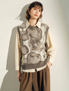 Crew Neck Abstract Art Jacquard Knit Vest