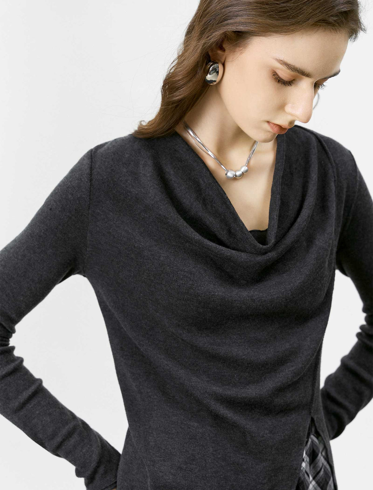 Cowl Neck Asymmetrical Knit Top