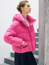 Hooded Drawstring Snap-Front Pocket Cropped Puffer Jacket