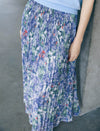 Blue Base Floral Print Pleated Midi Skirt