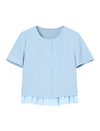 Light Blue Ruffle-Hem Short Sleeve Blouse