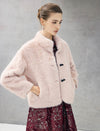 Embossed Stand-Collar Toggle Cropped Jacket