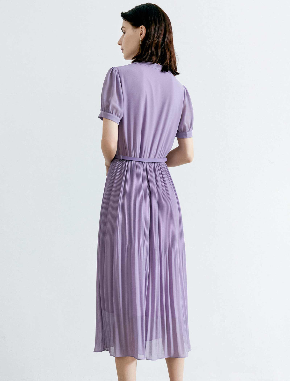 V-Neck Chiffon Pleated Midi Dress