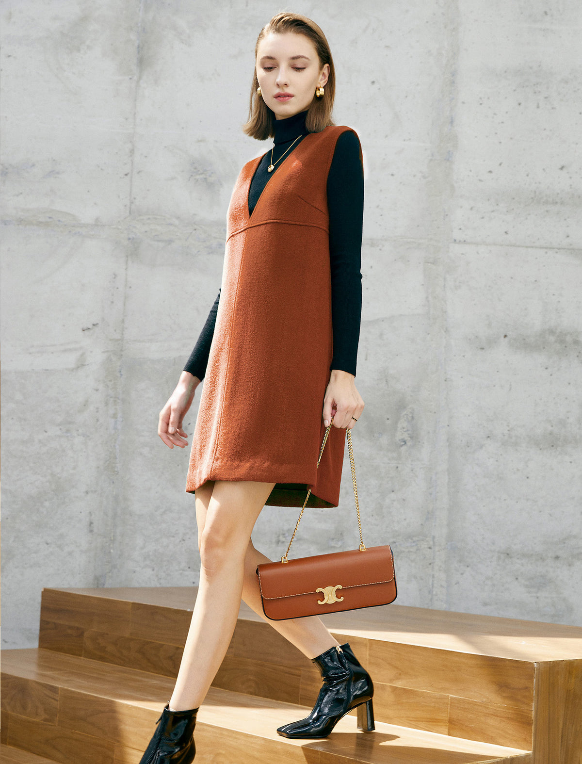Wool Blend Knit V-Neck Sleeveless Dress