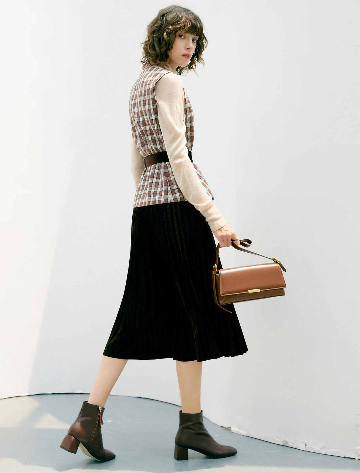 Solid Vintage Pleated A-Line Skirt