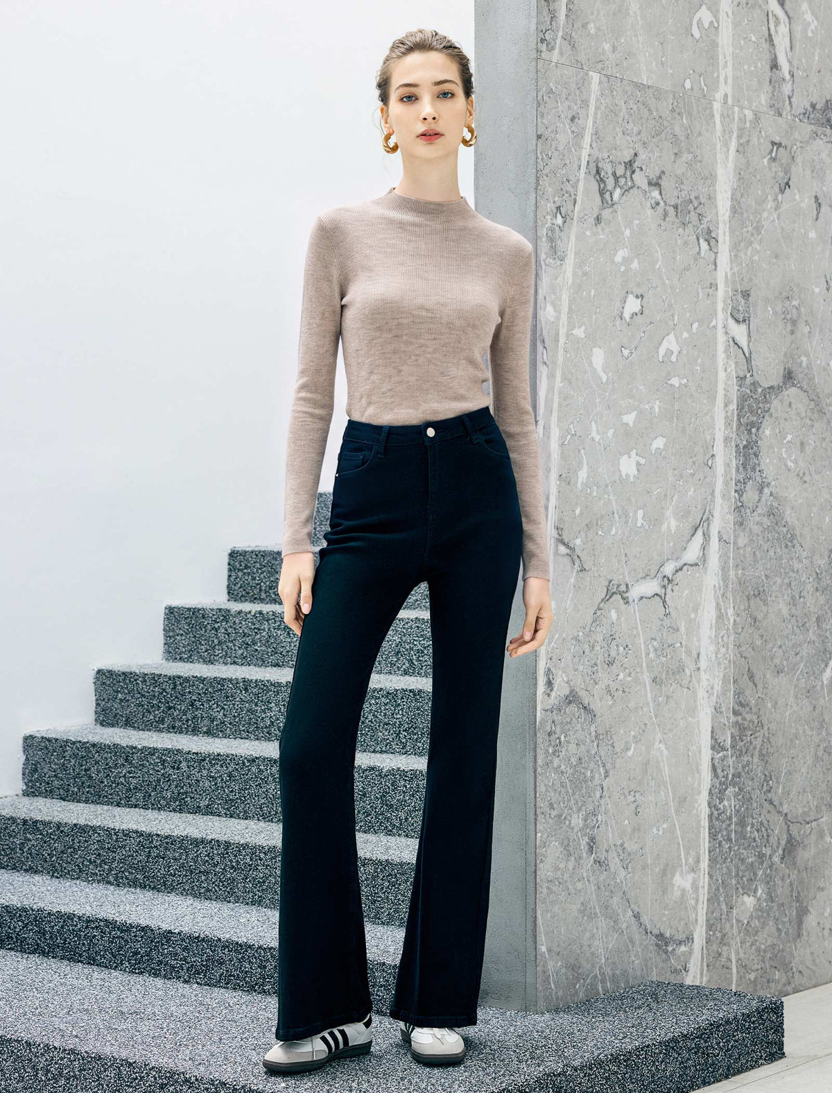 Mock Neck Long Sleeve Knit Top