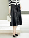 Pleated Faux Leather Midi Skirt
