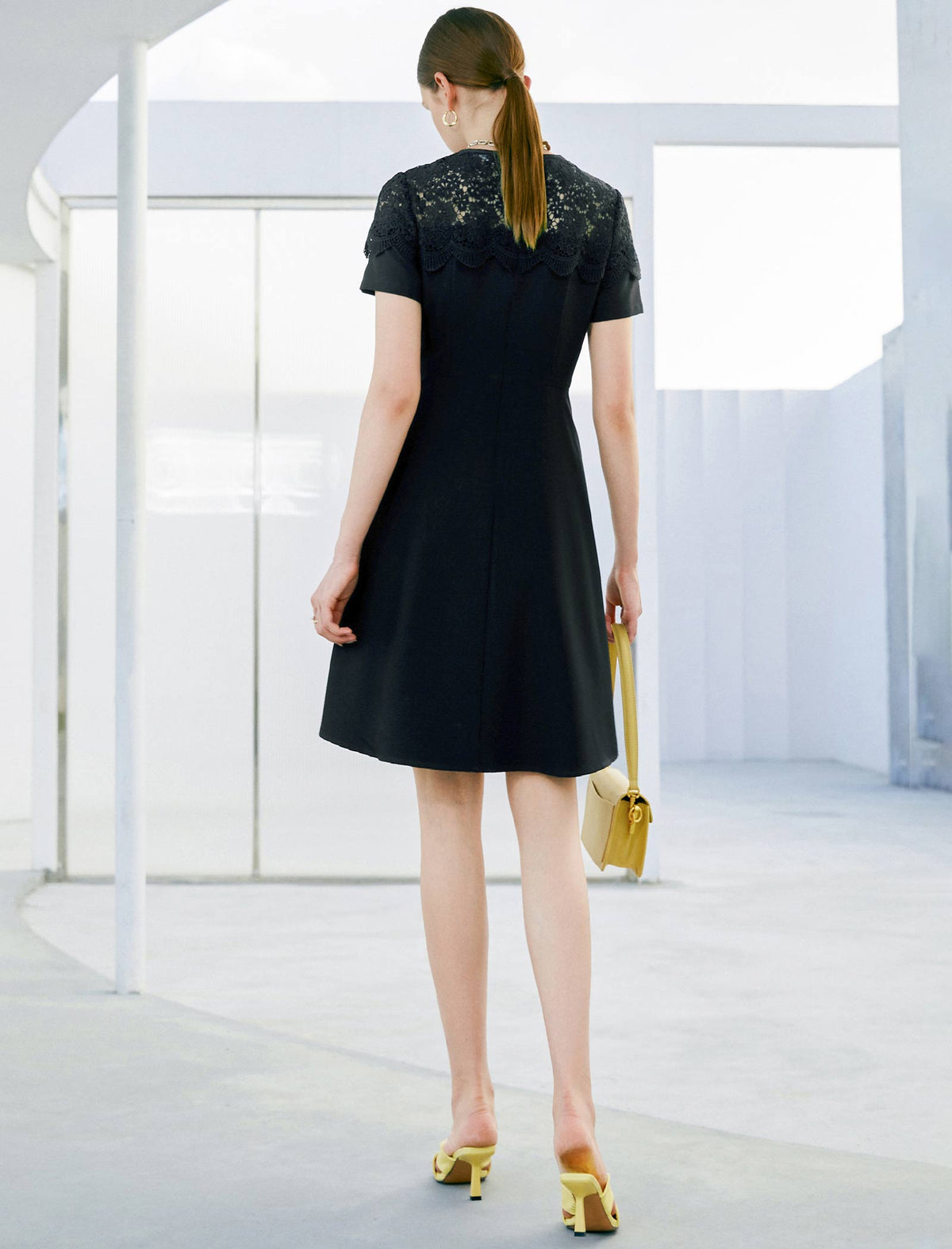 Lace Round Neck Waist-Cinched Dress