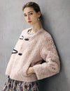 Frog-Button Toggle-Front Crewneck Cropped Jacket