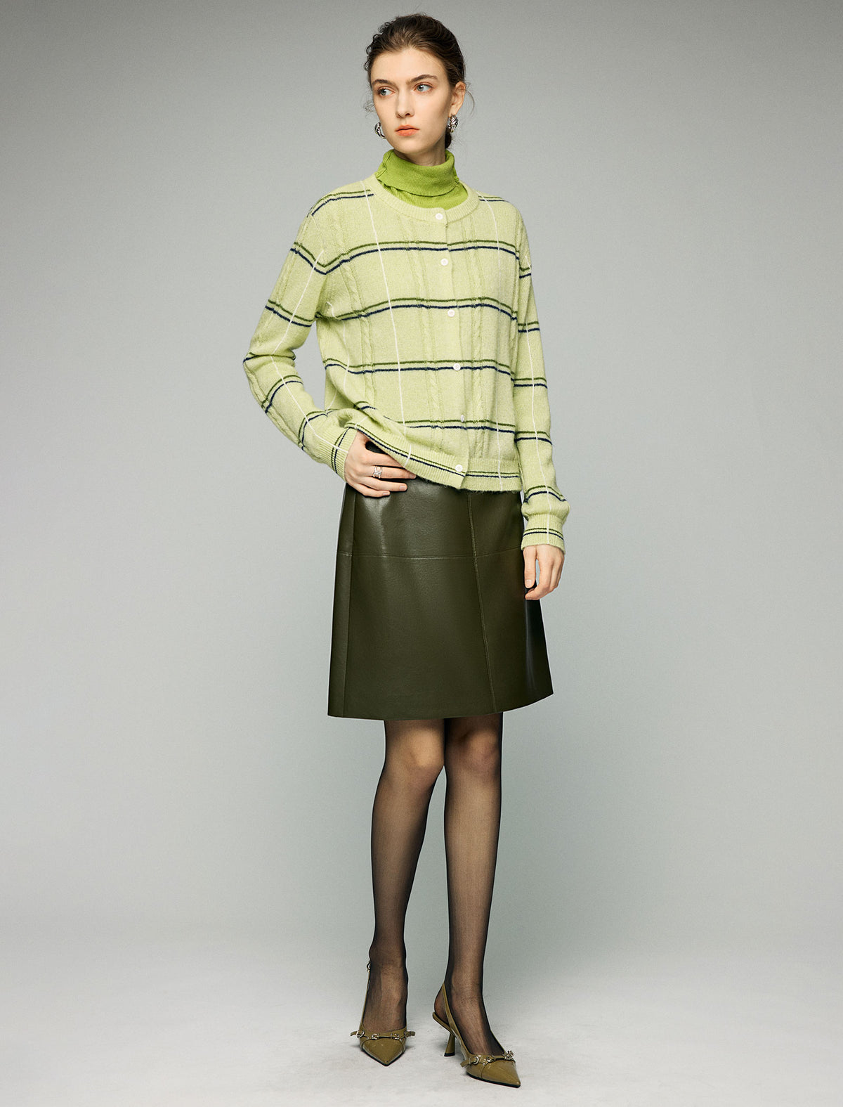 Panel-Seam High-Waist A-Line Midi Skirt