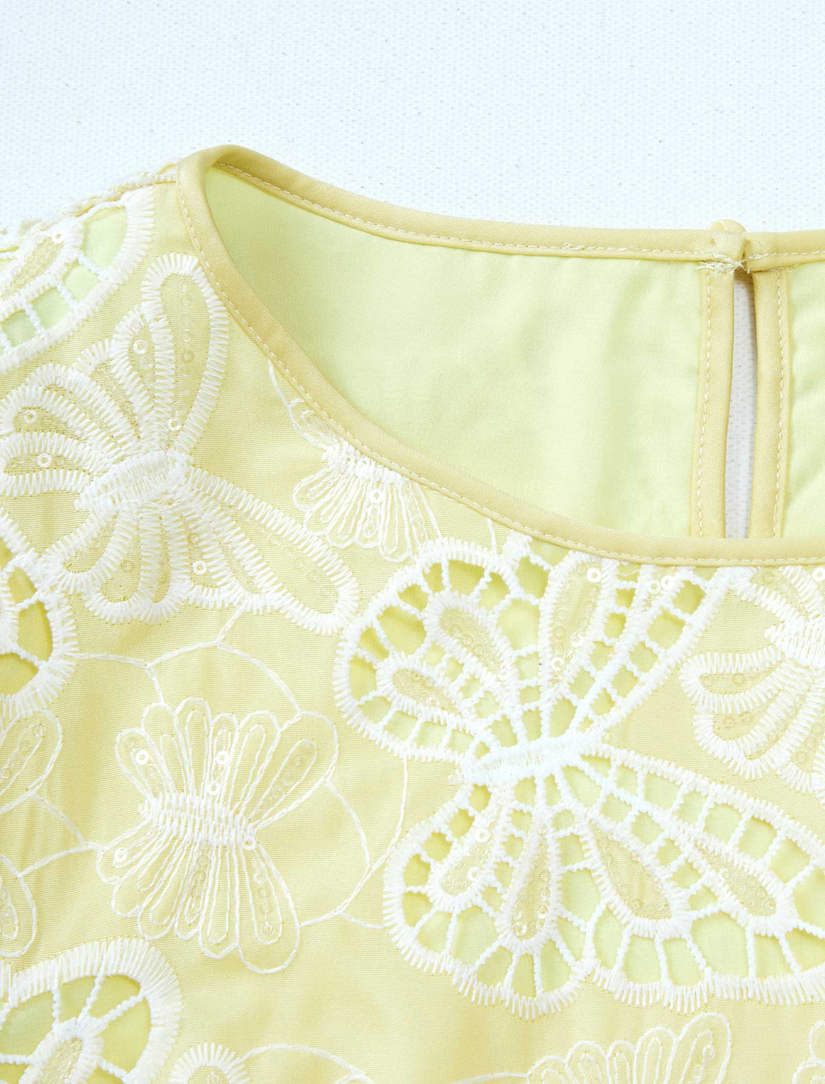 Yellow Butterfly Eyelet Embroidery Short Sleeve Shift Mini Dress