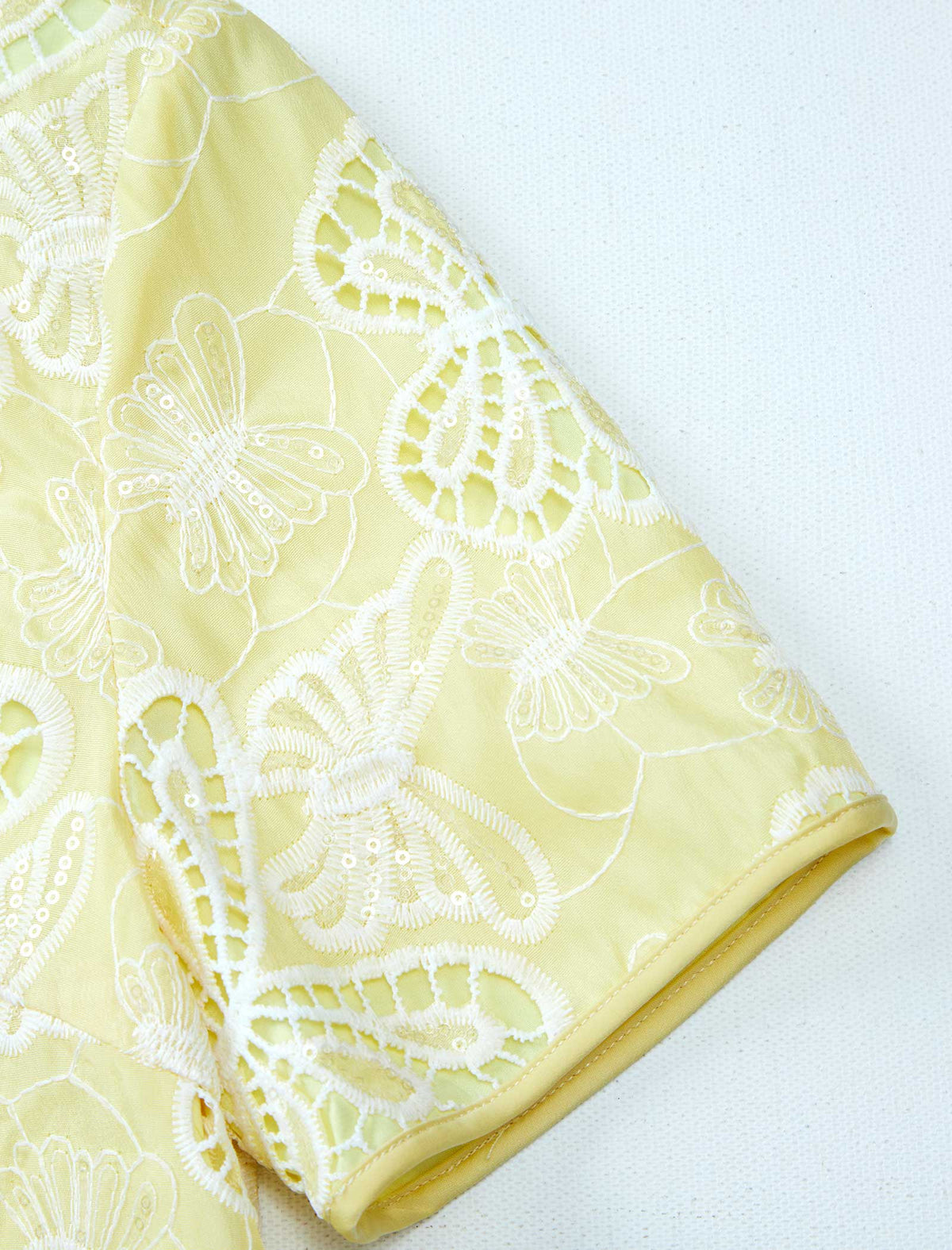 Yellow Butterfly Eyelet Embroidery Short Sleeve Shift Mini Dress