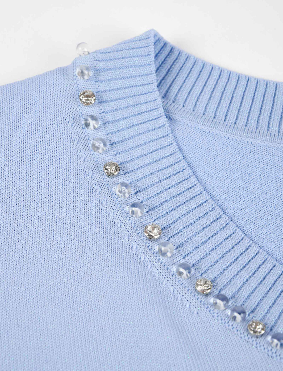 Bow Detail Embellished Neckline Knit Top