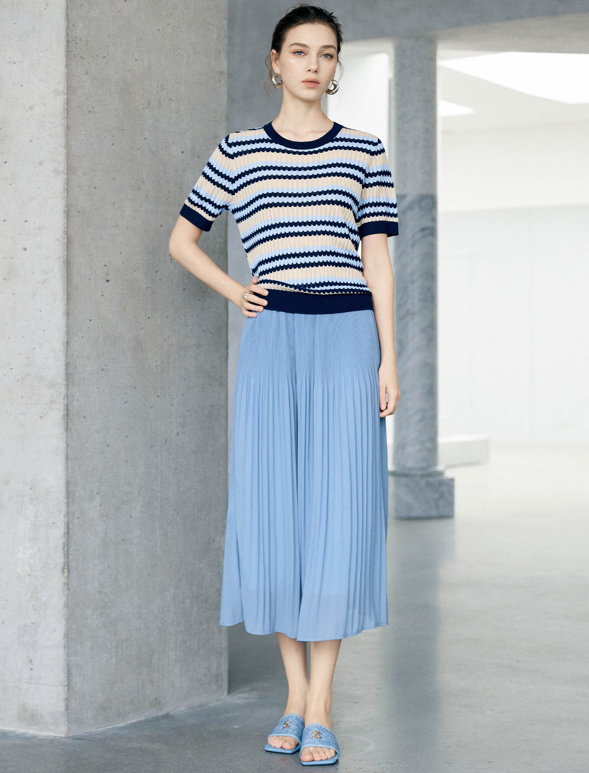 Pleated High-Waist Midi Skirt
