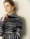 Zebra Print Mock-Neck Long-Sleeve Knit Top