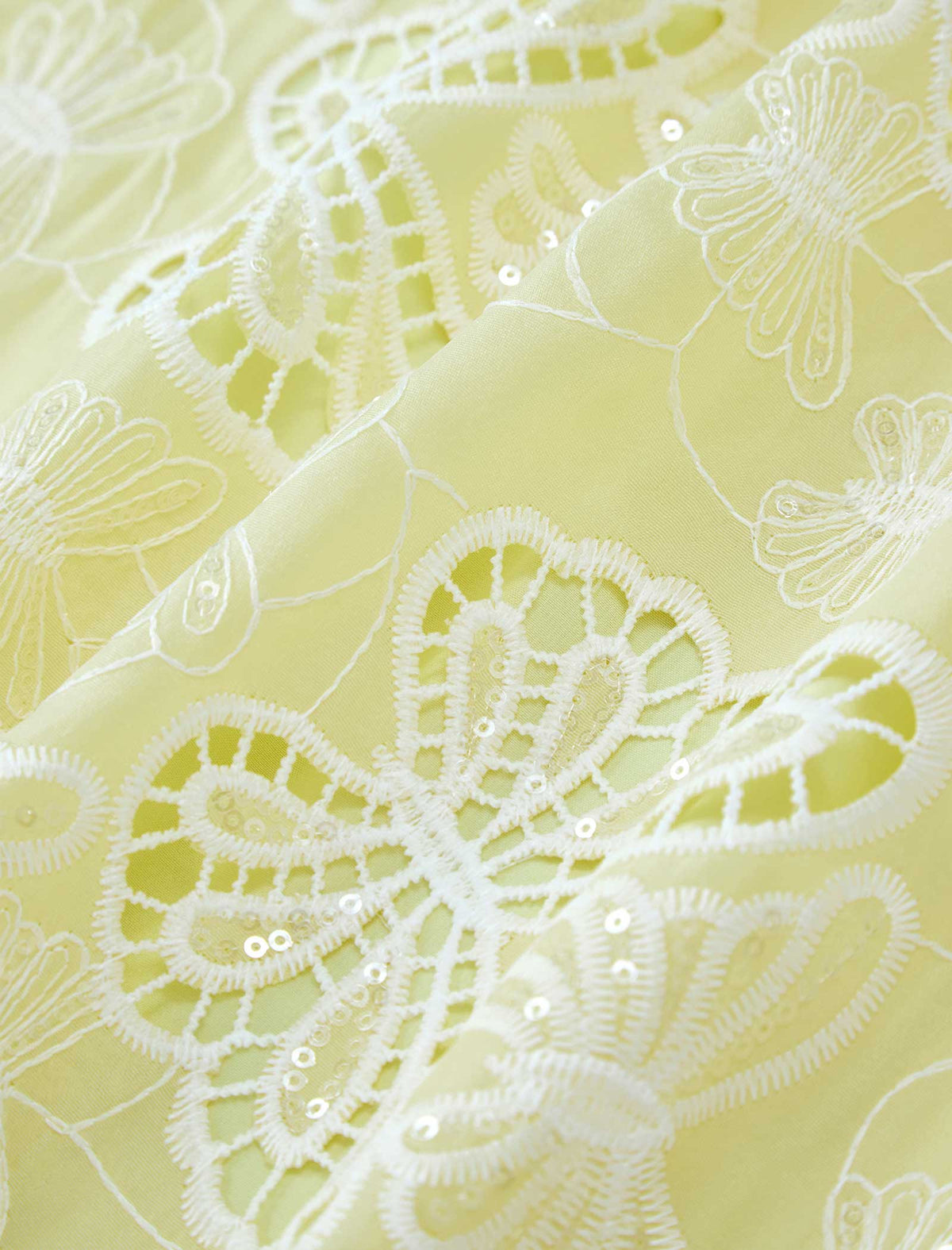 Yellow Butterfly Eyelet Embroidery Short Sleeve Shift Mini Dress