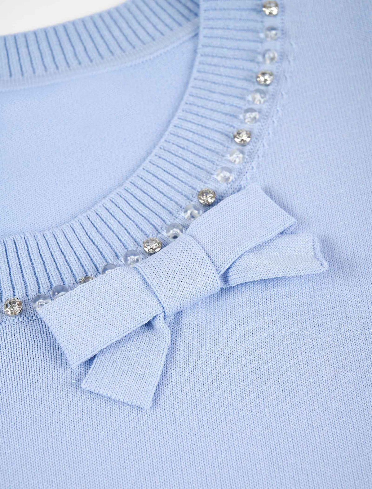 Bow Detail Embellished Neckline Knit Top