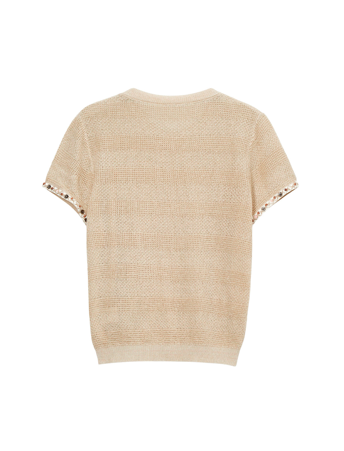Beaded Open-Knit Short Sleeve Knit Top