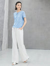Geometric Lace Knit Tie-Neck Short Sleeve Top