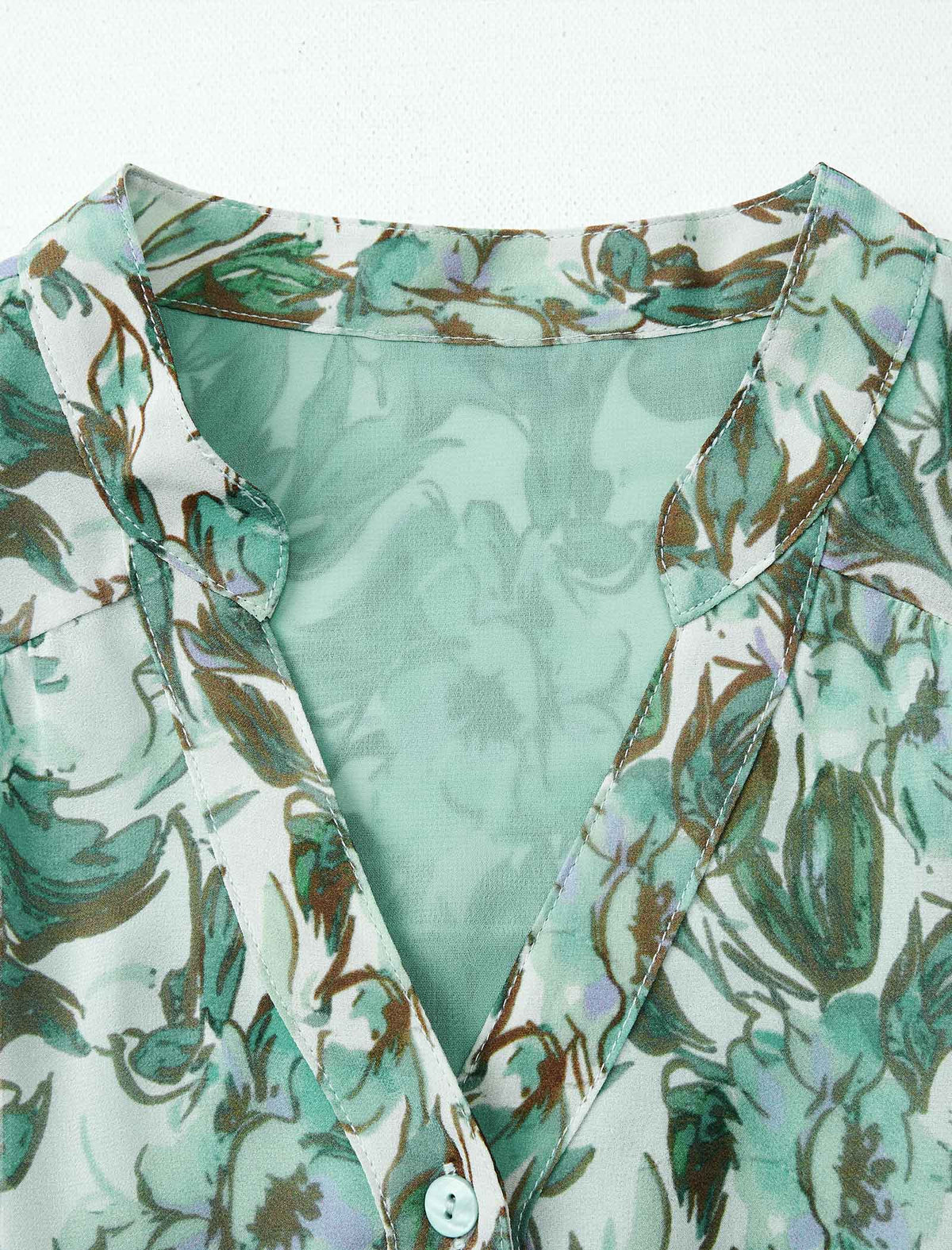 Green Floral V-Neck Tie Waist Midi Chiffon Dress