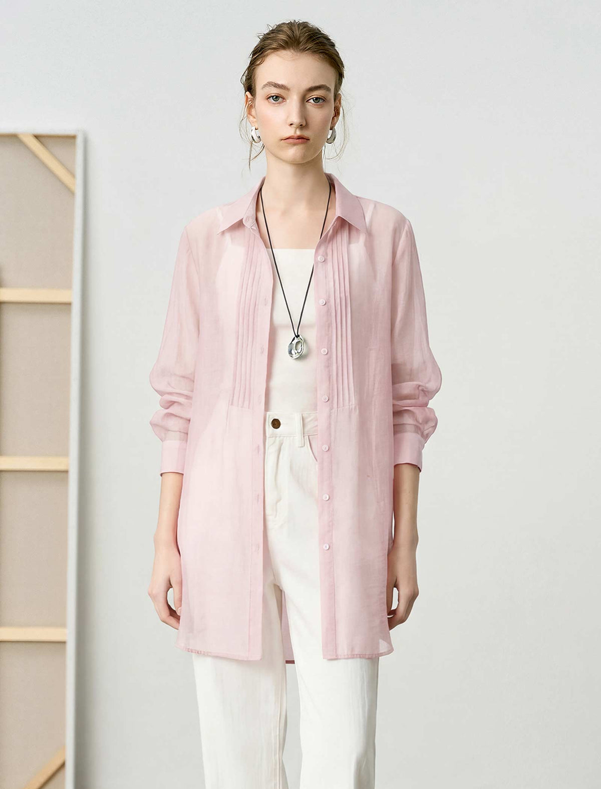 Lightweight Longline Pleated Shirt