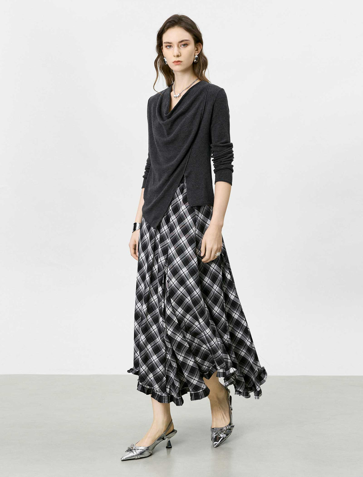 Cowl Neck Asymmetrical Knit Top