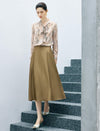 Pleated High Waist A-Line Midi Skirt