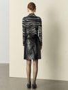 Zebra Print Mock-Neck Long-Sleeve Knit Top