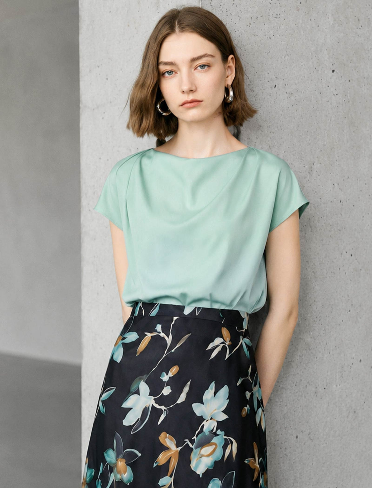 Mint Green Cowl Neck Satin Blouse