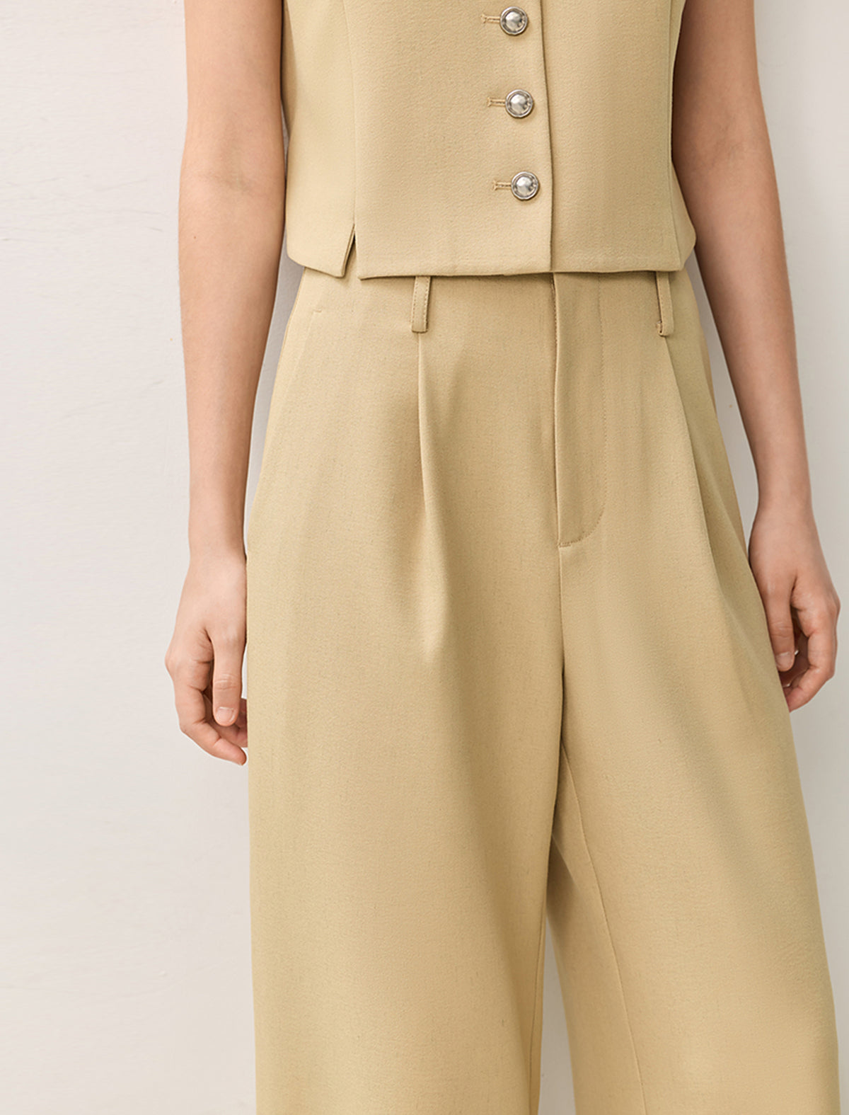 Linen Blend Wide-Leg Tailored Pants