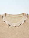Beaded Open-Knit Short Sleeve Knit Top