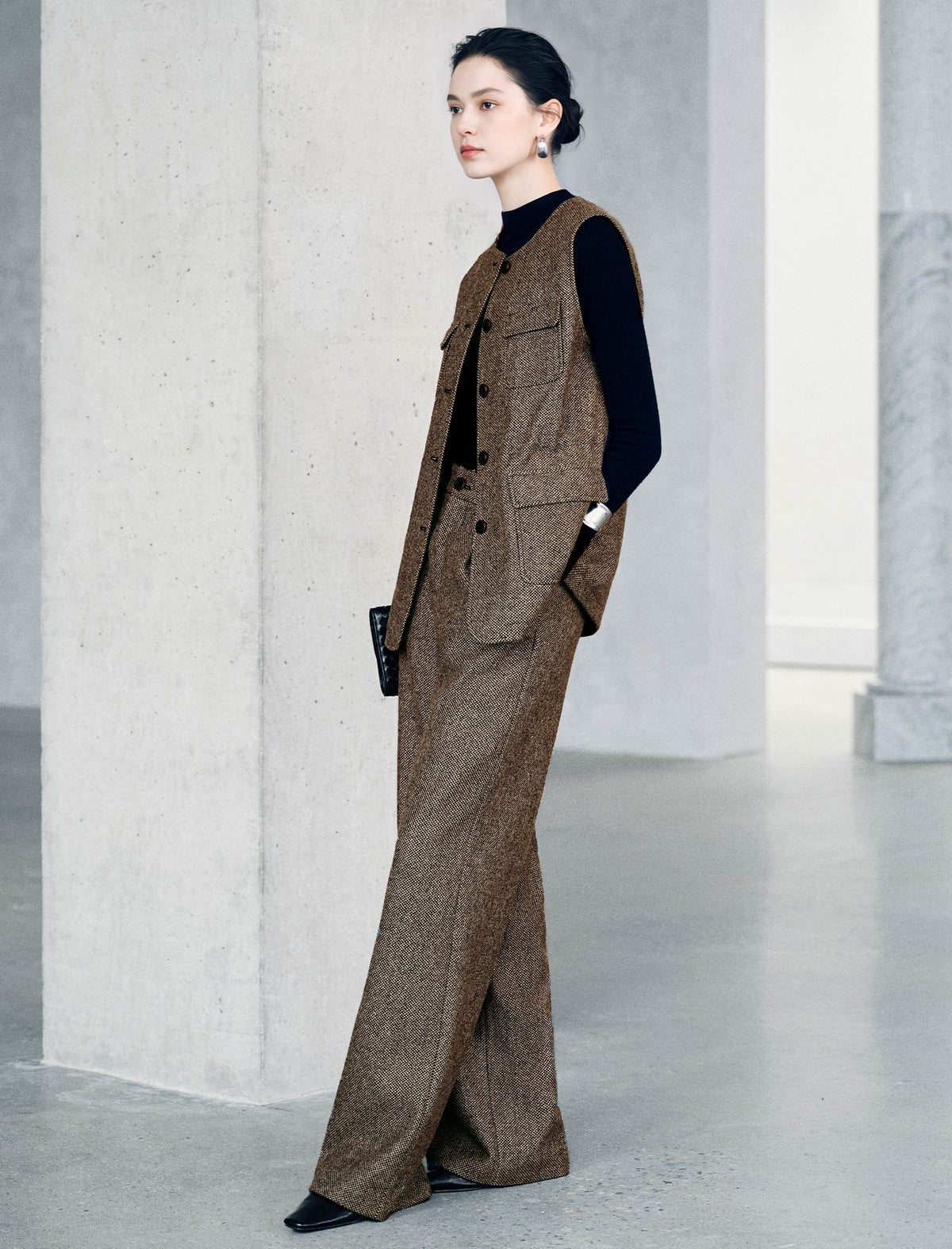 Textured High Waist Wide Leg Pants