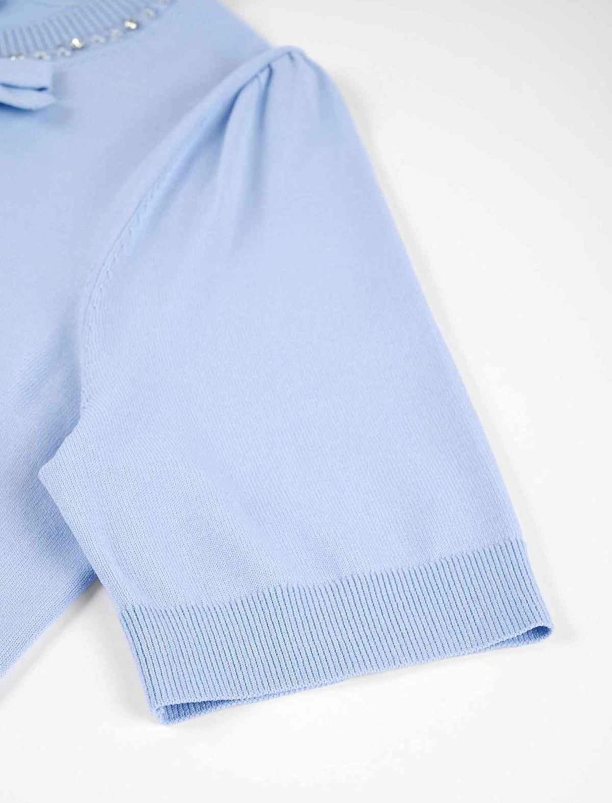 Bow Detail Embellished Neckline Knit Top