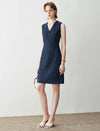 Navy Blue Sleeveless Lace Wrap Sheath Dress