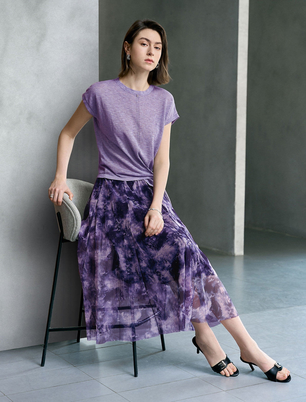 Tie-Dye Pleated Midi Skirt