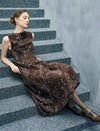 Embroidered Paisley Crewneck Sleeveless A-Line Midi Dress
