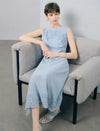 Light Blue Lace Detail Sleeveless Midi Dress